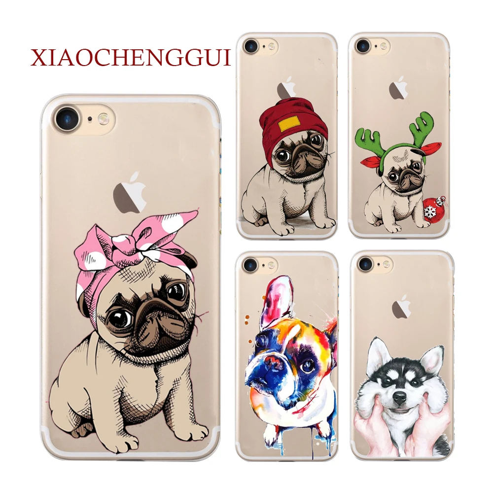 

XIAOCHENGGUI Cool Pug Design Soft Silicone Case for iPhone 6S 5 5S SE X 7 8 Plus Phone Cover for Iphone 6splus case Coque