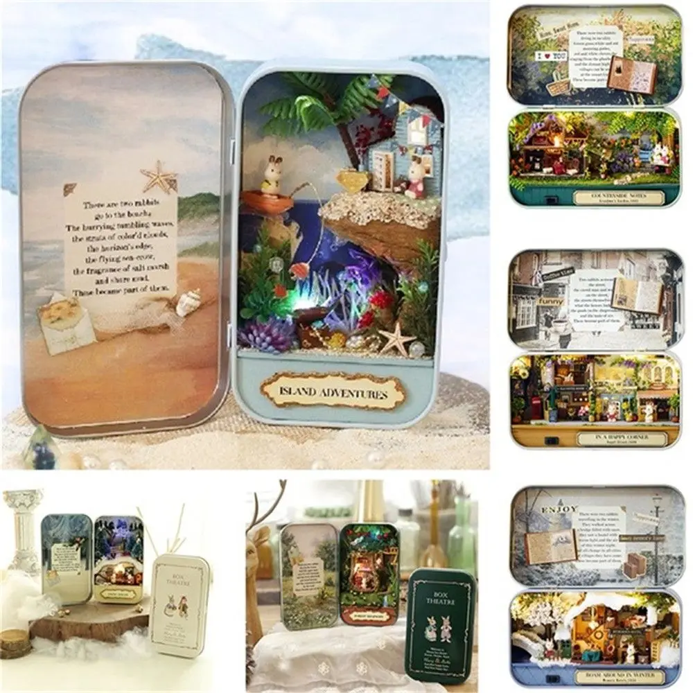 DIY Dolls House Box Dollhouse Kit Theatre Wooden Miniature Puzzle Toy with Instruction Accessories for Dolls Children Assembling