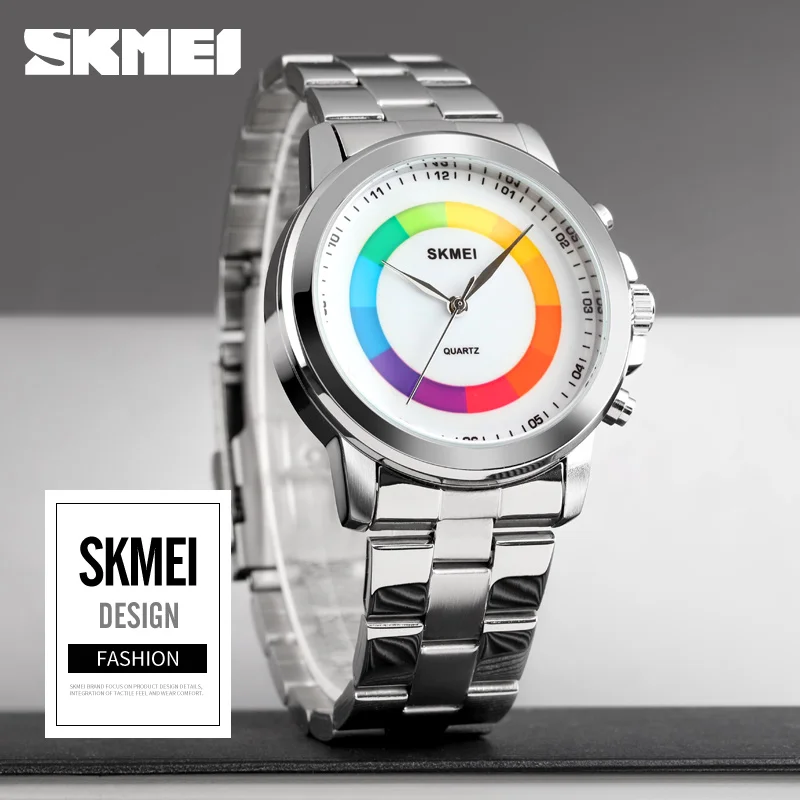SKMEI модные повседневные мужские кварцевые наручные часы красочные светодиодные