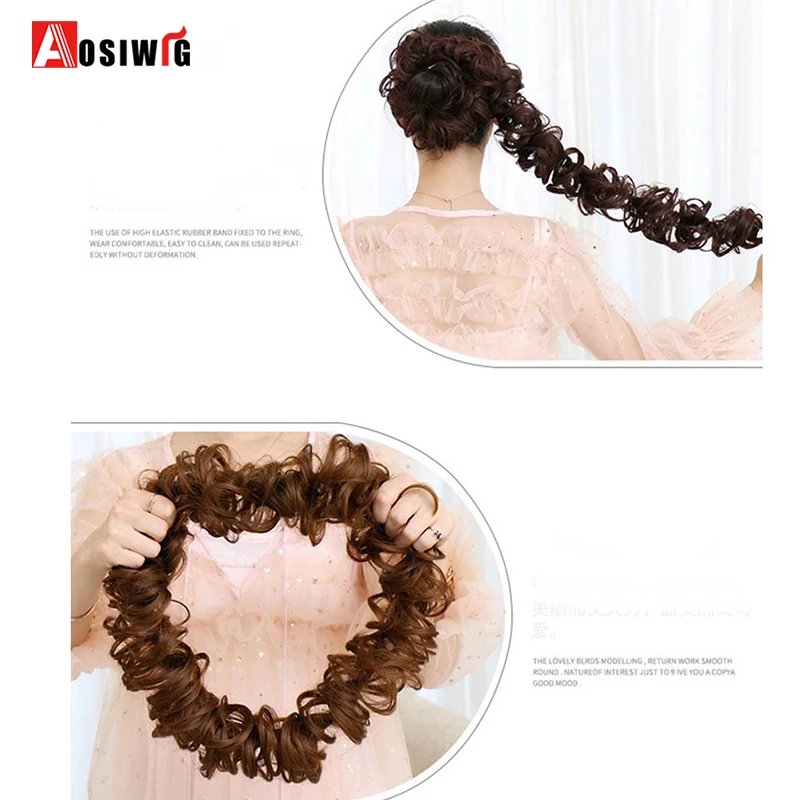 AOSIWIG Long Curly Chignons Hair Tails Flip In Hair Extensions Fake Hair Pieces Heat Resistant Synthetic Chignons Women AOSIWIG Long Curly Chignons Hair Tails Flip In Hair Extensions Fake Hair Pieces Heat Resistant Synthetic Chignons Women