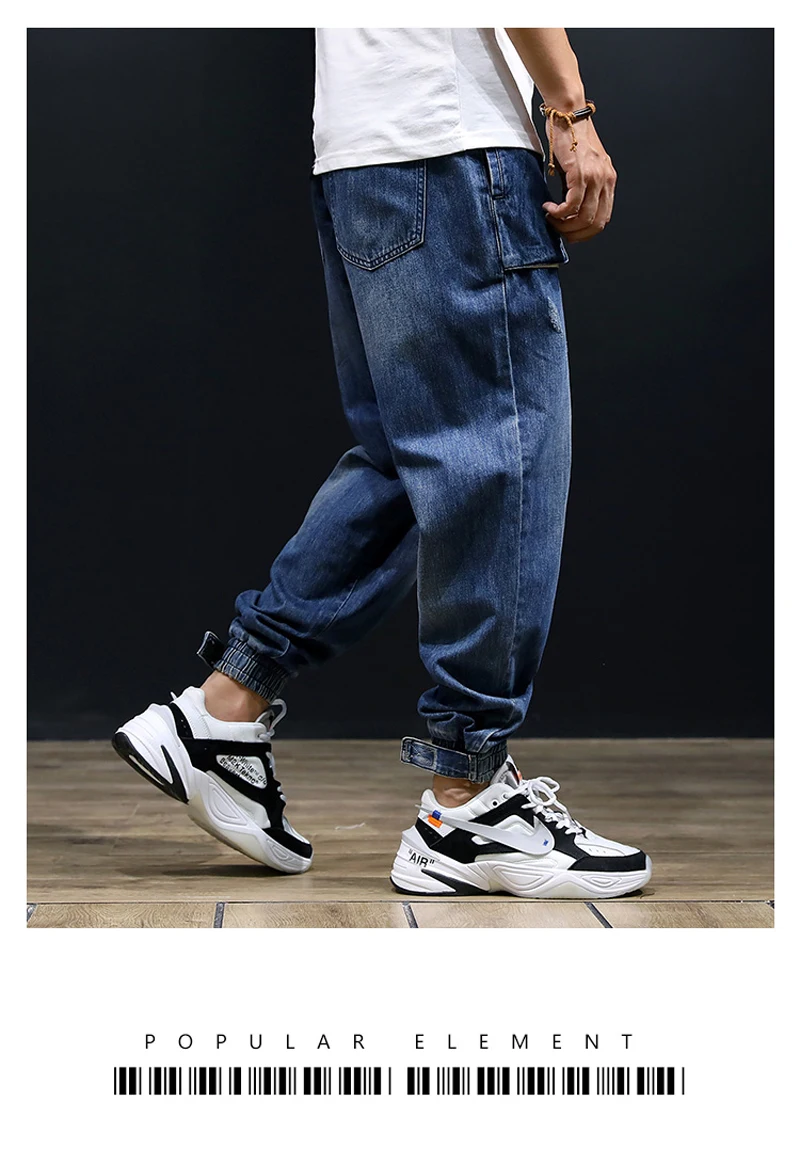 Модная уличная одежда, мужские джинсы синего цвета, свободные, с несколькими карманами, брюки-карго, свободные, с нижней частью, шаровары, брюки в стиле хип-хоп, джинсы для бега, мужские