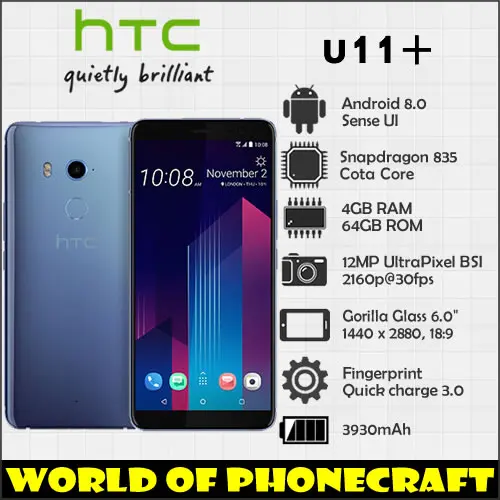 

Original HTC U11+ 4GB RAM 64GB ROM Octa Core 12MP Camera NFC Nano SIM Rapid Charger 3.0 smartphone