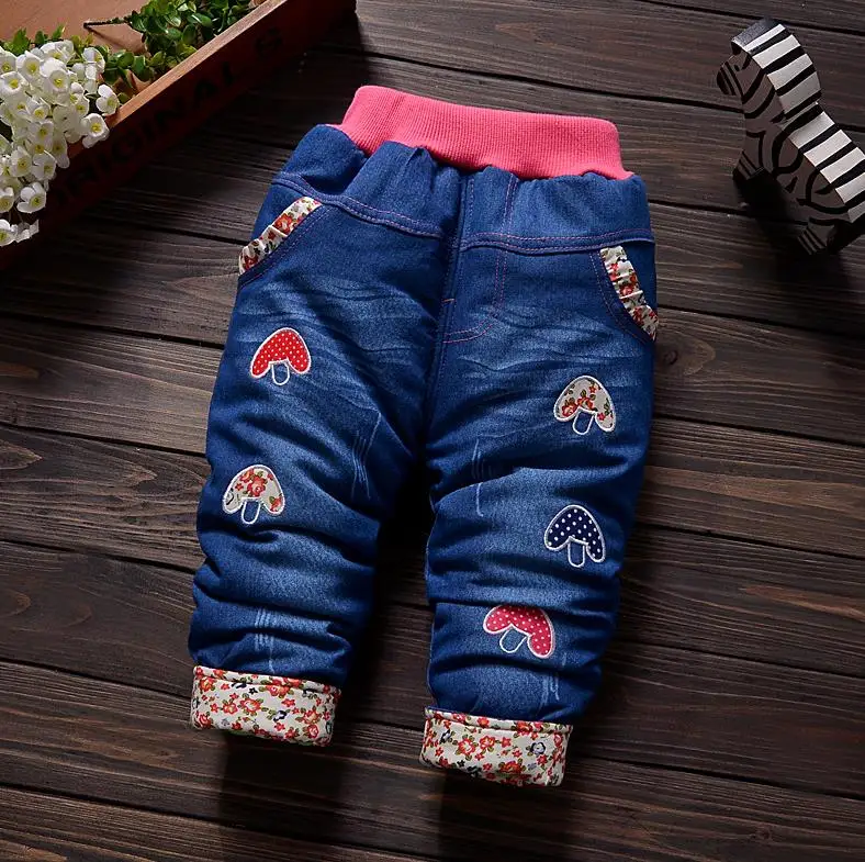 Зимние штаны для маленьких девочек; джинсовые штаны для девочек; плотные брюки с героями мультфильмов для малышей; детские теплые джинсы; Детские Теплые повседневные леггинсы; 18 месяцев - Цвет: picture color