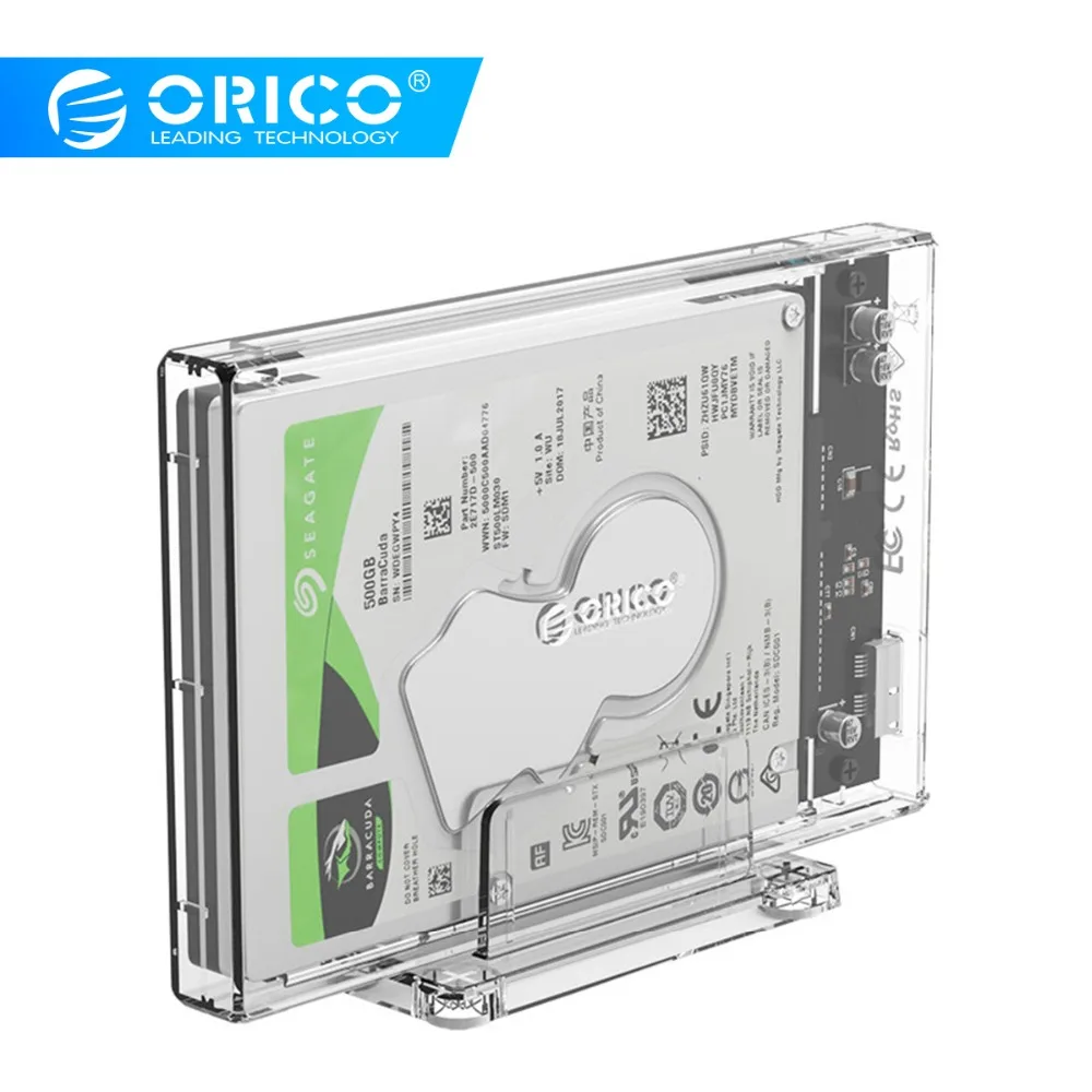 

ORICO 2.5 inch Transparent USB3.0 Hard Drive Enclosure with Stand SATA3.0 Input USB Port Power Supply USB3.0 Micro B HDD Case