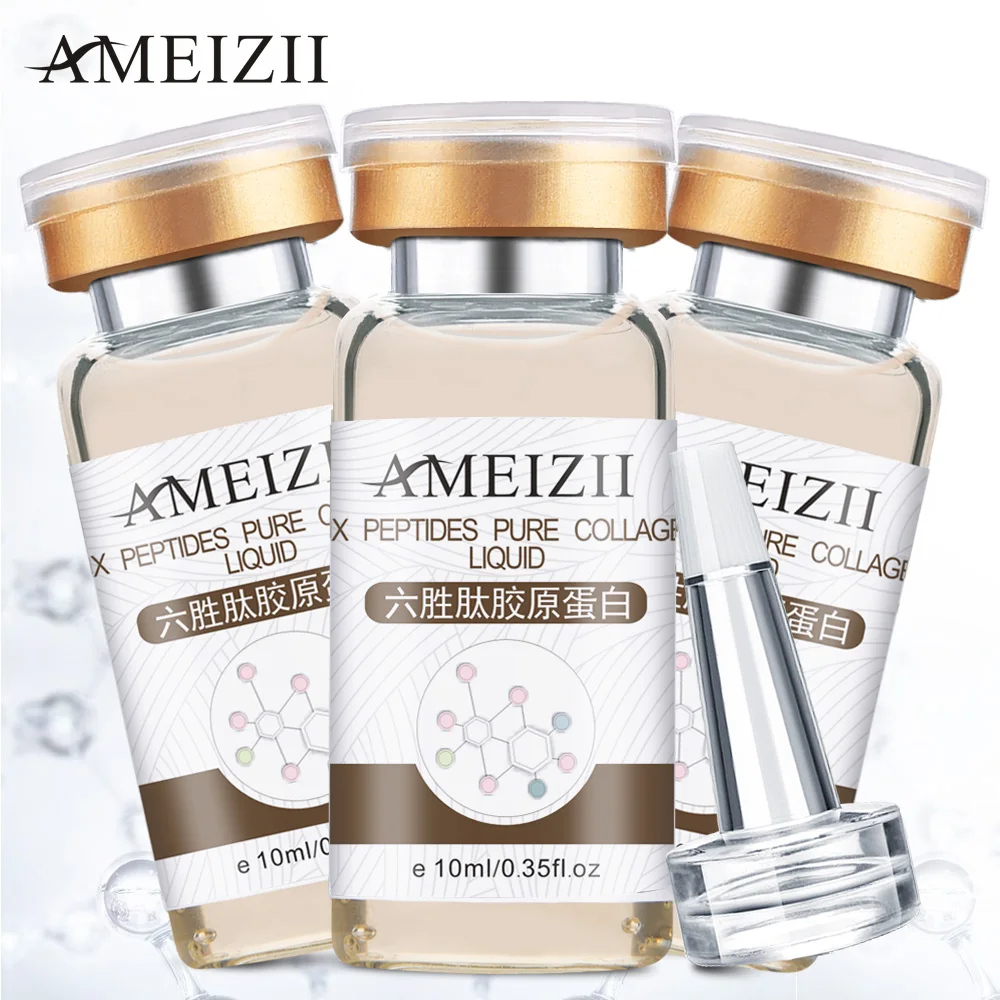 

AMEIZII 3pcs Anti Aging Collagen Six Peptides Liquid Serum Whitening Moisturizing Anti-Wrinkle Rejuvenating Face Lift Skin Care