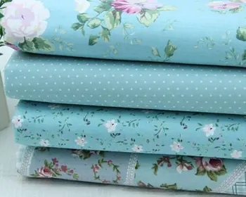 

4 pcs Light Blue Flower Printed Series Cotton Fabric Bundles Comfortable For Quilting Sewing Patchwork DIY Crafts 40CMX50CM