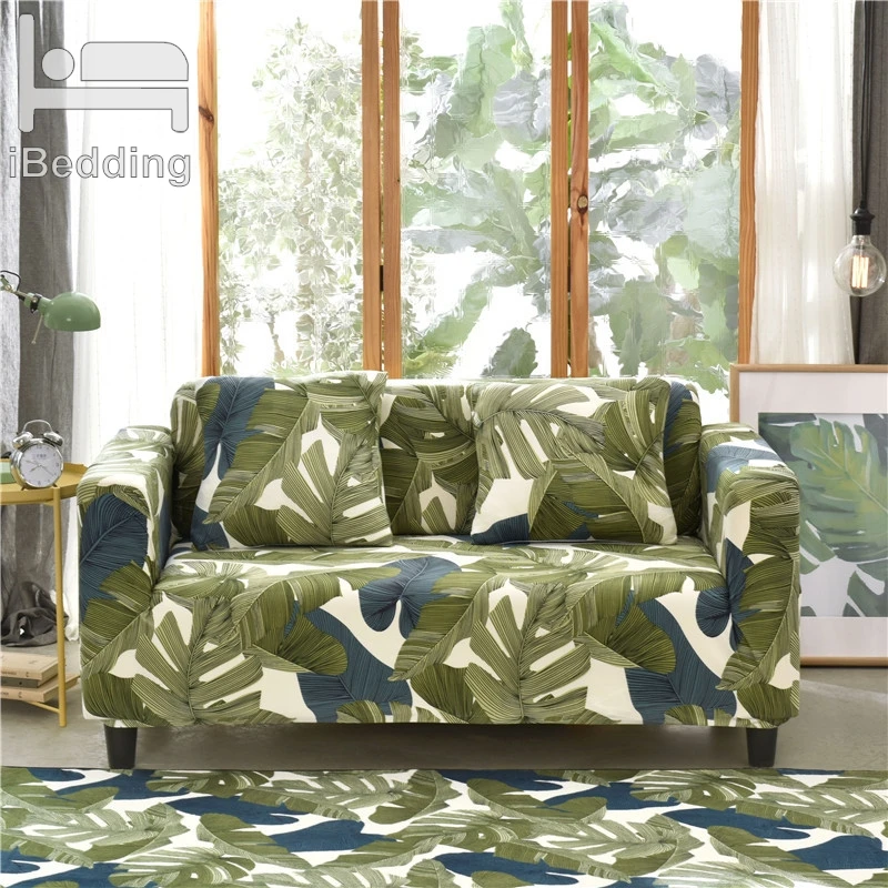 

Green Leaves Stretch Elastic Sofa Protector Cover for Living Room Sofa Slipcovers Sectional L Shape Sofacover 1/2/3/4 Seater