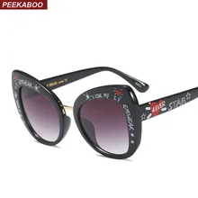 Peekaboo Винтажные Солнцезащитные очки кошачий глаз с буквами черные модные негабаритные солнцезащитные очки для женщин дизайнерские uv400