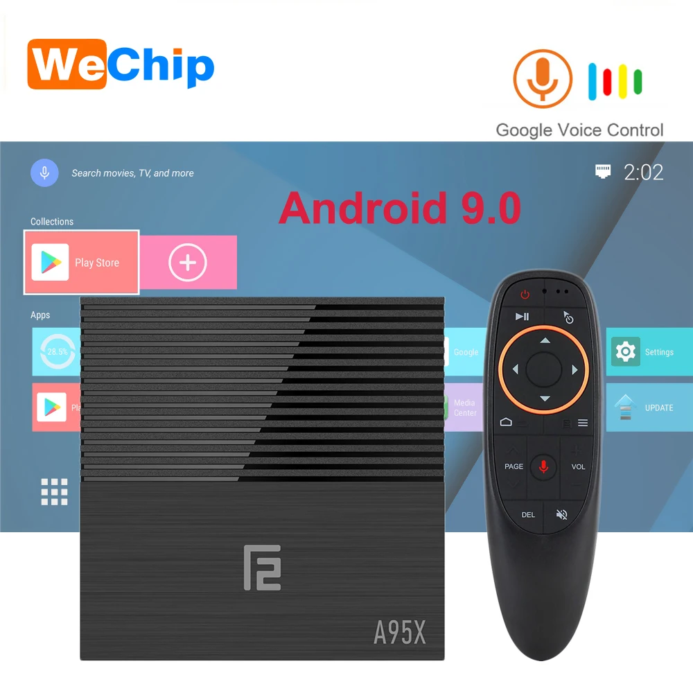 ТВ приставка Wechip A95X F2 на базе Android 9 0 LPDDR3 4 ГБ 64 голосовой пульт четырехъядерный