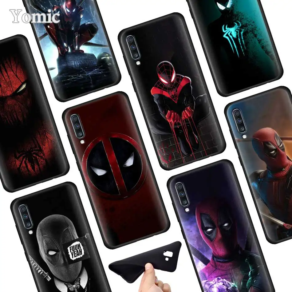 

Silicone Soft Phone Case for Samsung Galaxy A50 A40 A70 A30 A20 A80 A6 A7 A8 Plus 2018 Back Case Marvel Deadpool Spiderman