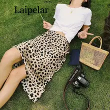 Laipelar Женская шелковая атласная леопардовая Сексуальная эластичная юбка миди с высокой талией