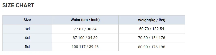 waist trainer size chart
