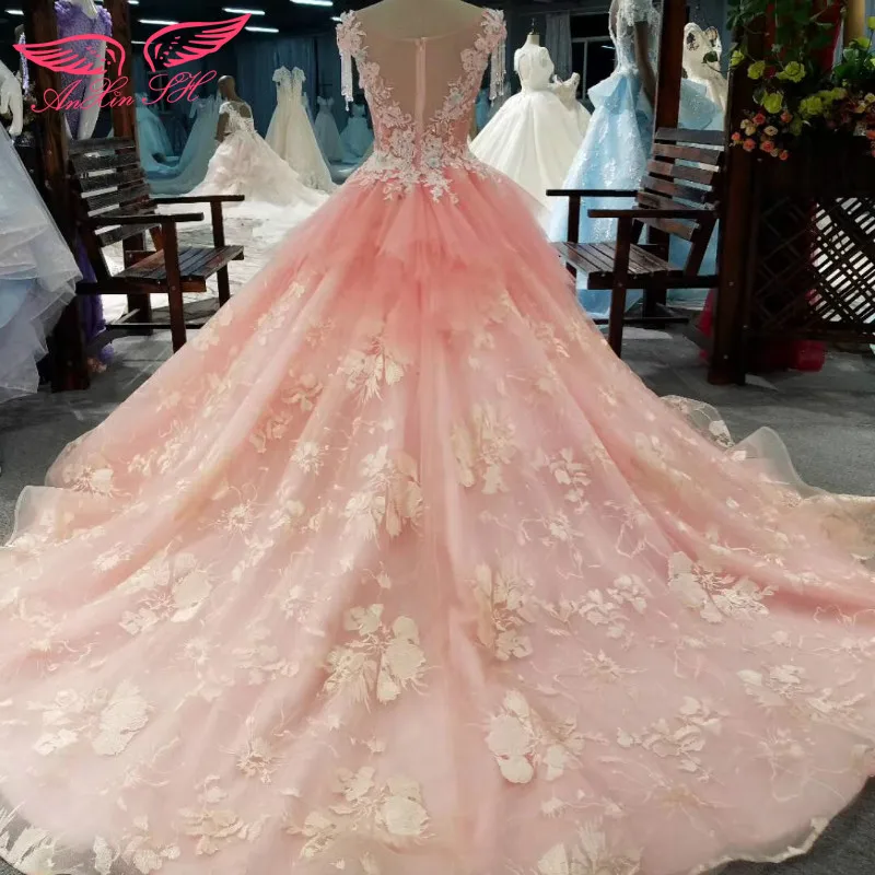 Anxin Sh Beading Rose Wedding Dress Tel Pink Anxin Sh Beading Rose Wedding Dress Tel Pink Princess Lace Flower 100 Real Pictures In Dresses From