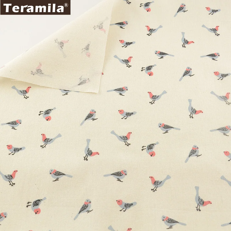 

Home Textile Cartoon Birds Cotton Sewing Material Tablecloth Pillow Zakka TERAMILA Linen Fabric Bag Curtain Cushion Pillow