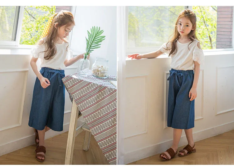 off shoulder girls set shorts summer jeans clothes suits summer 2017 2 piece set girls clothing set white blouse and denim shorts  kids sets 5 6 7 8 9 10 11 12 13 14 15 16 years old little big teenage girls  sets sets clothing set summer  (1 (15)
