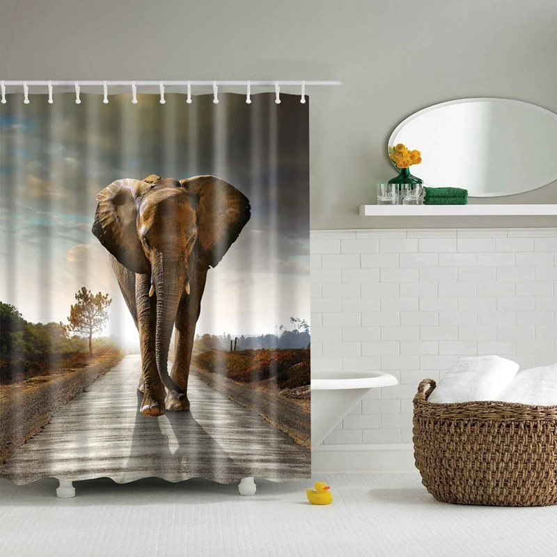 

High Quality Cartoon Printed India Elephant Polyester Shower Curtain Waterproof 3D Home Bathroom Shower Curtains with 12 Hooks