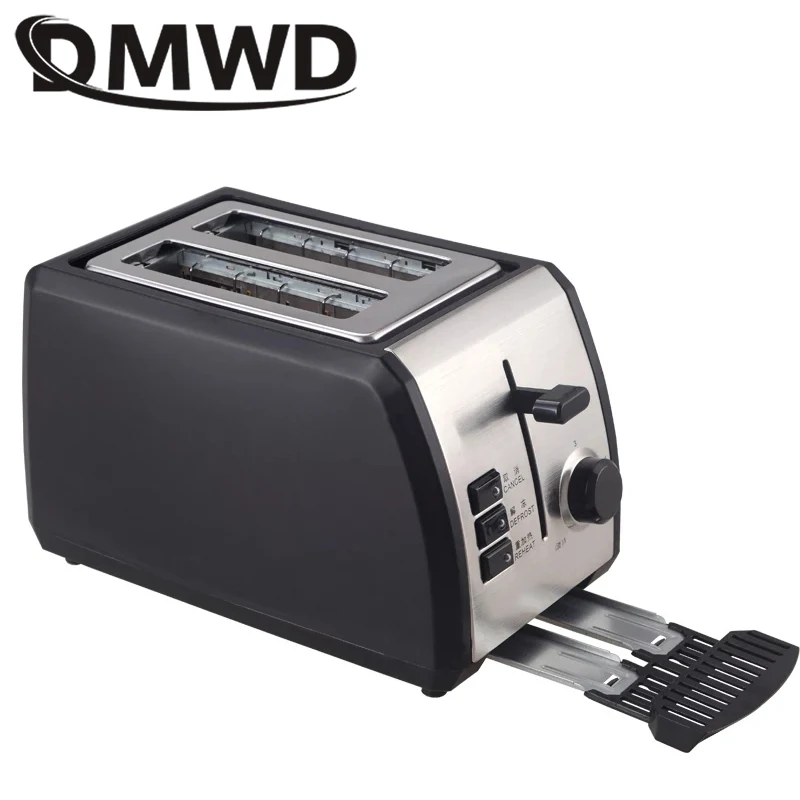 DMWD 2 ломтика из нержавеющей стали, автоматический тостер для хлеба, завтрака, тосты выпечки, машина с двумя слотами, сэндвич-гриль, духовка 950 Вт, штепсельная вилка европейского стандарта