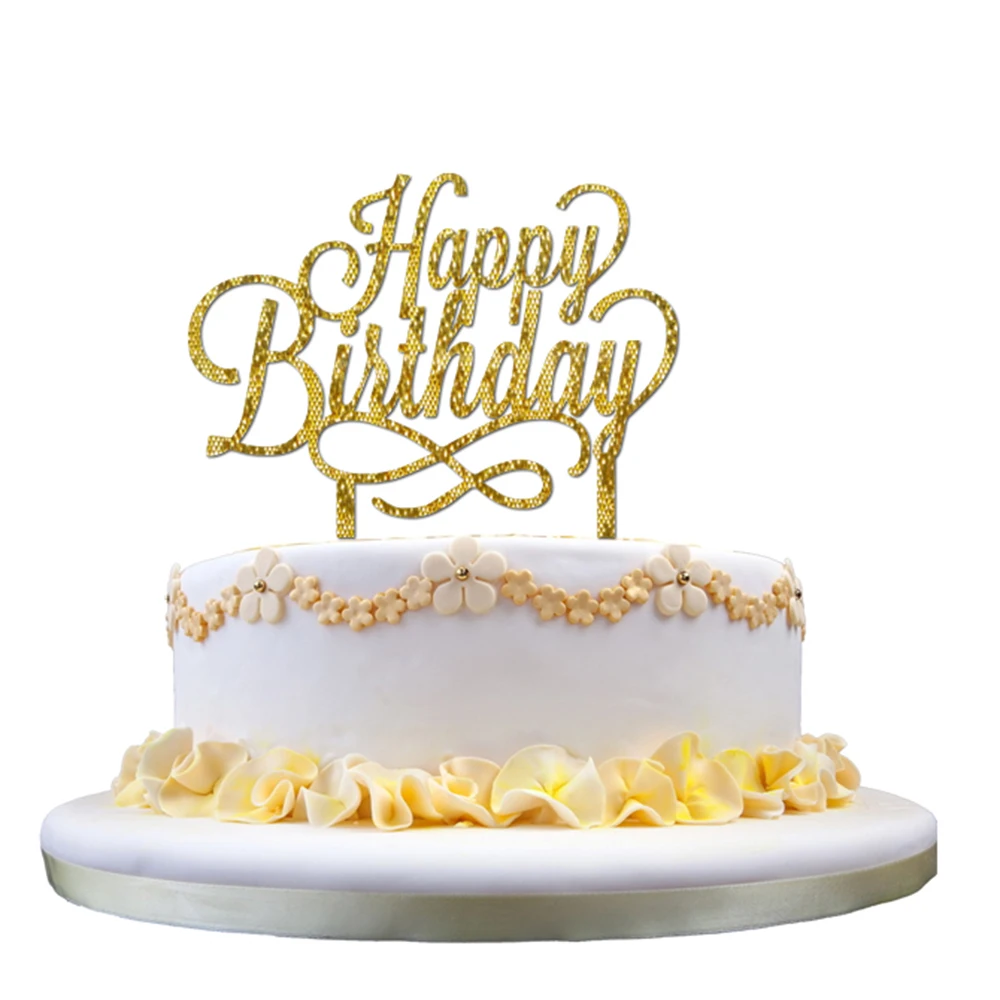 Rose Gold Happy Birthday Plastic Acrylic Glitter Cake Topper Pick Decoration