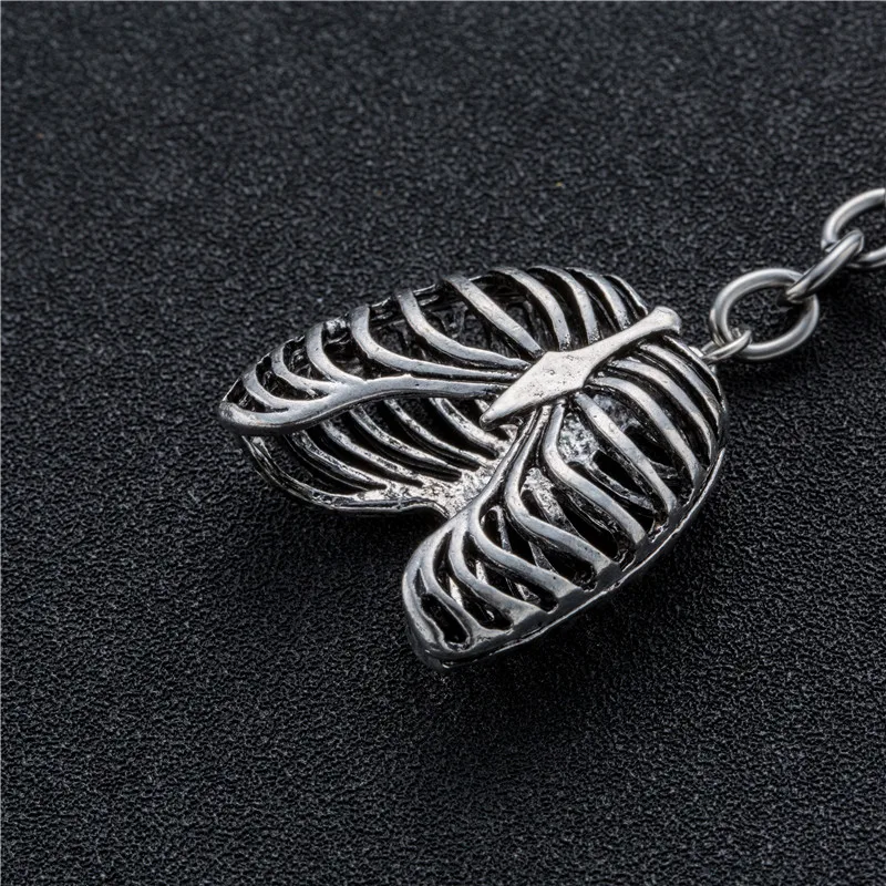 Stainless Steel Keychain Punk Human Rib Cage Skeleton Pendant Suspension Keys Rings Chain