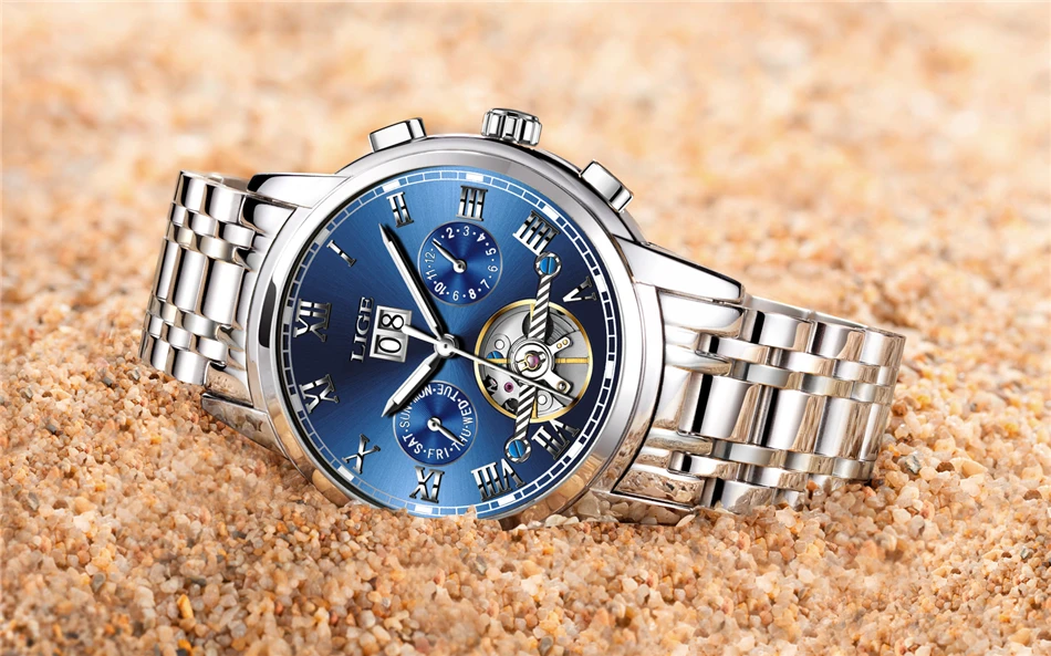 LIGE мужские часы Лидирующий бренд модные роскошные деловые автоматические механические часы мужские военные полностью стальные водонепроницаемые часы Relogio