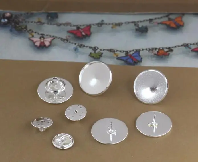

12mm,14mm,16mm,18mm,20mm,25mm Round Copper with Silver Color Plated Butterfly Back button Cameo Cabochon Setting