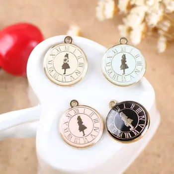 

Diy Jewelry Finding 20pcs/lot Min Cartoon Girls Clock Rounds Shape Alloy drop oil gold-color Charms Necklace/Bracelet pendants