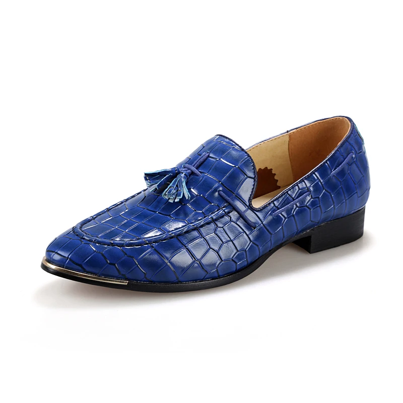 Homens Escorregar Couro De red No Apontado blue Deslizamento Dos Jacaré Black Sapatas Dedo Franja yellow Ocasional Sapatos Em Mocassins A0X4w