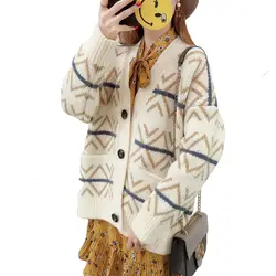 Большой Размеры женский кардиган моды Свитер с V-образным вырезом вязаное пальто Для женщин Весна Куртка-кардиган Повседневное свободные