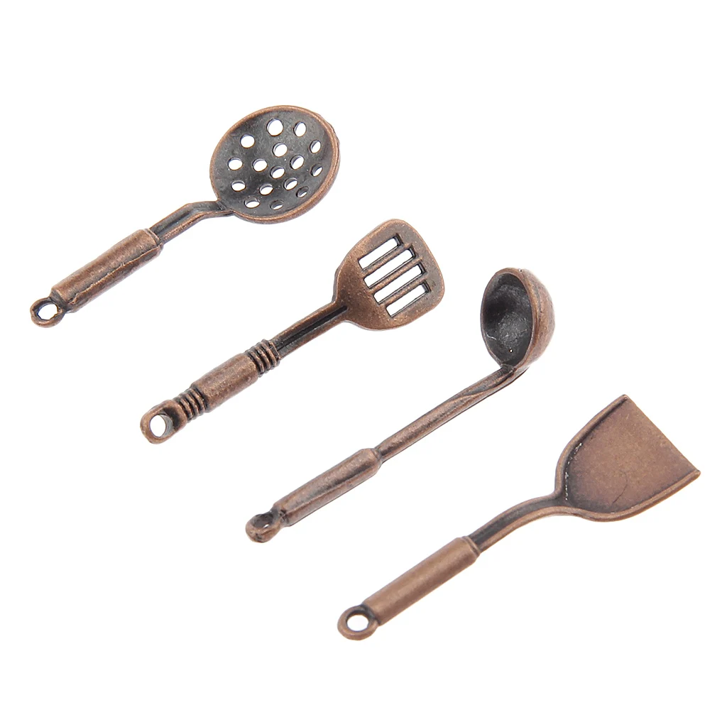 1:12 миниатюрная бронзовая металлическая кухонная утварь, аксессуары для дома и кухни, детские игрушки для ролевых игр