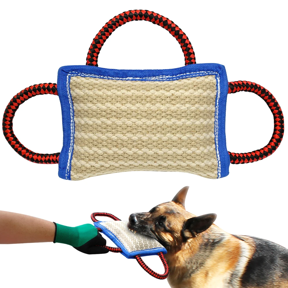 Jute Dog Bite Pillow Dogs Training Playing Toys Pet Chewing Teeth Cleaning Interactive For