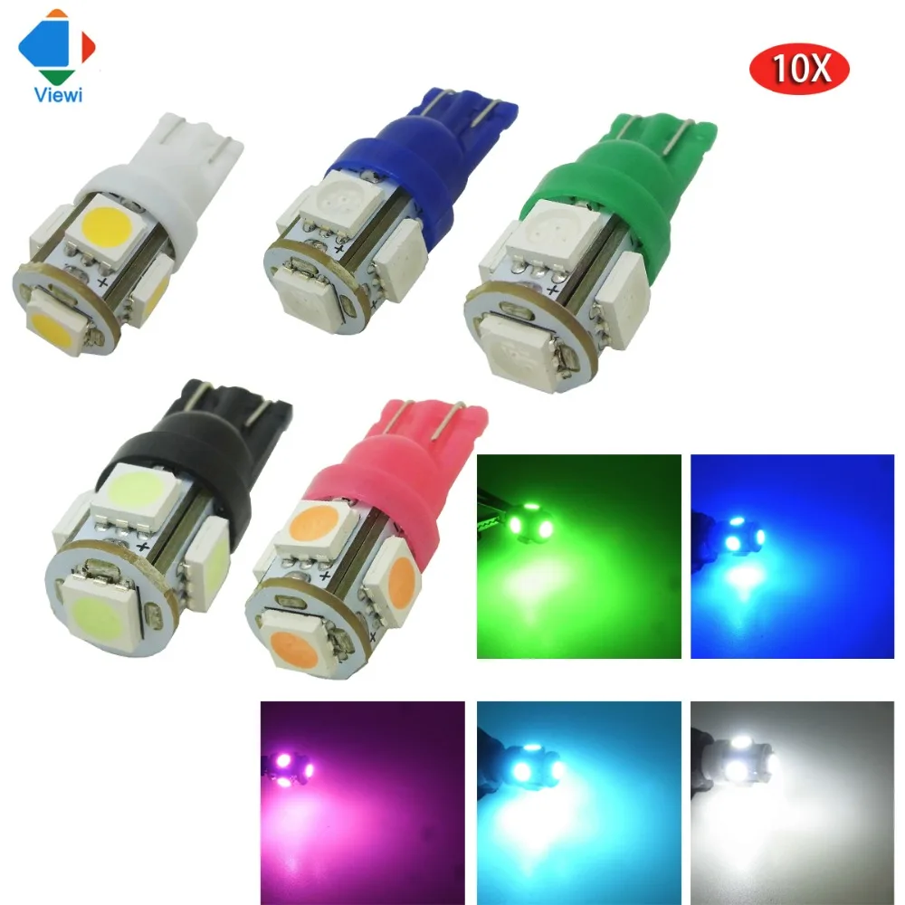 T10 W5W canbus led 자동차 조명, Dc 12 볼트 자동 전구 조명 5050 5 leds 화이트 핑크 블루 그린