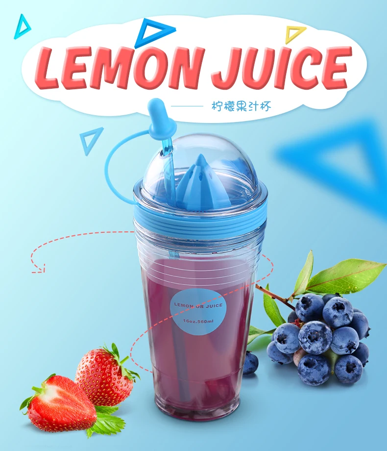 Fruit Infusing Infuser Plastic Water Bottle Sports Lemon Juice Bottle Straw Coffee Milk Tea