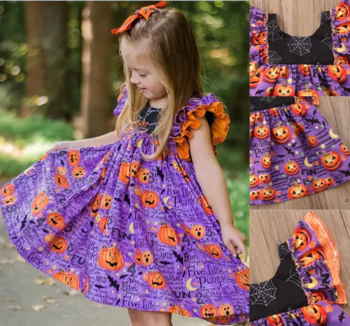 

2018 New Halloween Pumpkin Dress Kid Baby Girls Sleeveless Dress Ruffles Halloween Party Dress Children Casual Fashion Clothes