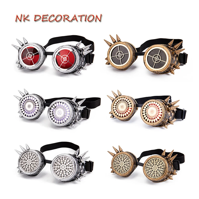 

NK DECORATION Vintage Carnival Spiked Goggles Glasses Detachable Party Mask Aliens Silver Gold