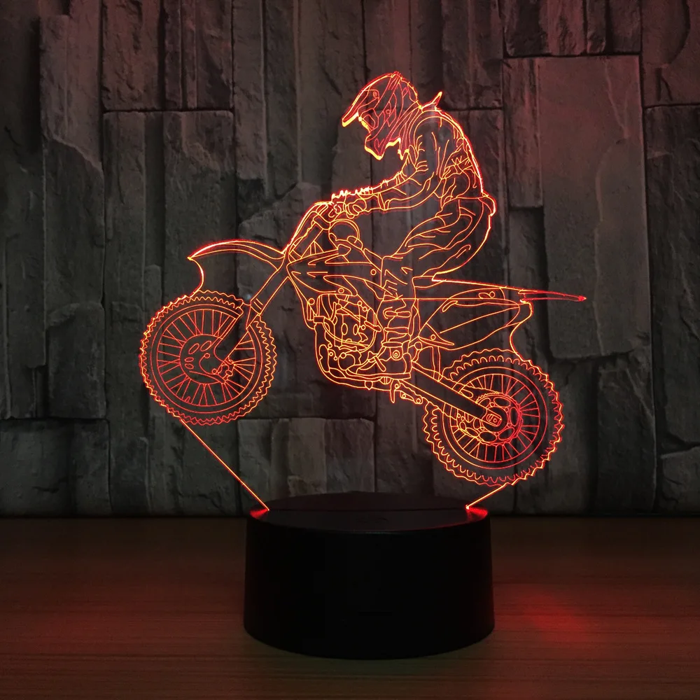  Novelty 3D Table Lamp 3D Motocross Bike Night Lights LED USB 7 Colors Sensor Desk Lamp as Holiday N