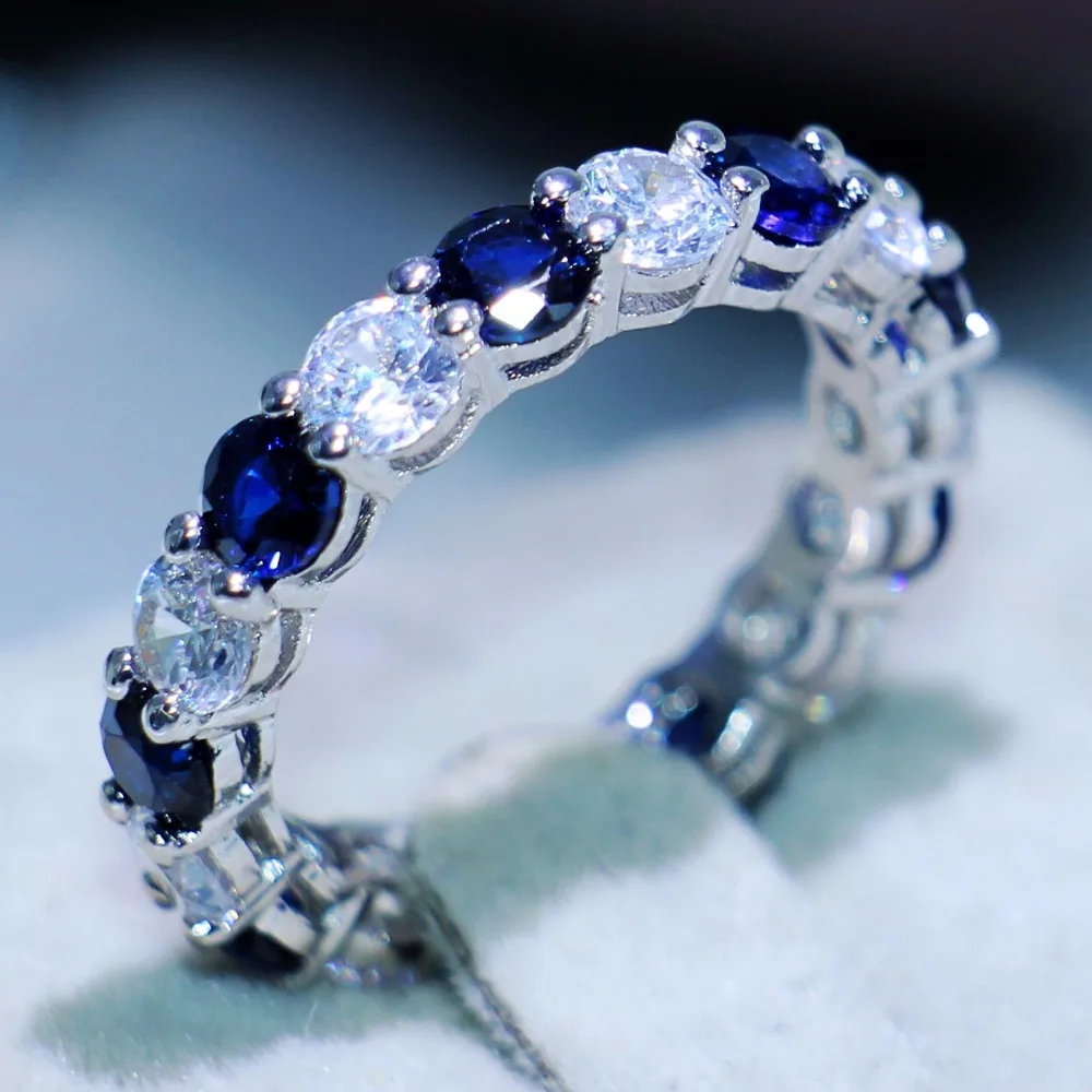 Женское кольцо из серебра 2018 пробы с синим и белым фианитом|wedding band ring|band ringbrand ring |