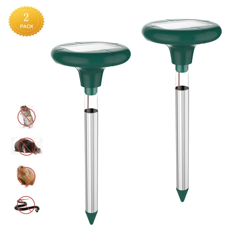 

2pcs Eco-Friendly Solar Power Ultrasonic Gopher Mole Snake Mouse Pest Reject Repeller Control For Garden Yard