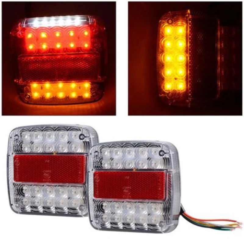 

2PCS 12V 26 LED Car Tail Brake Turn Signal License Plate Light Red and Amber Lamp for Truck Trailer