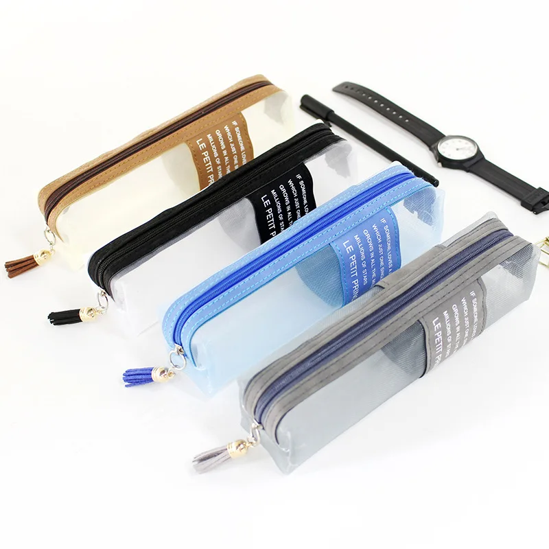 

Square Net Large Capacity Pencil Case Creative Simple Pen Bag Small Fresh Zipper Triangle Storage Pencil Box Students Stationery