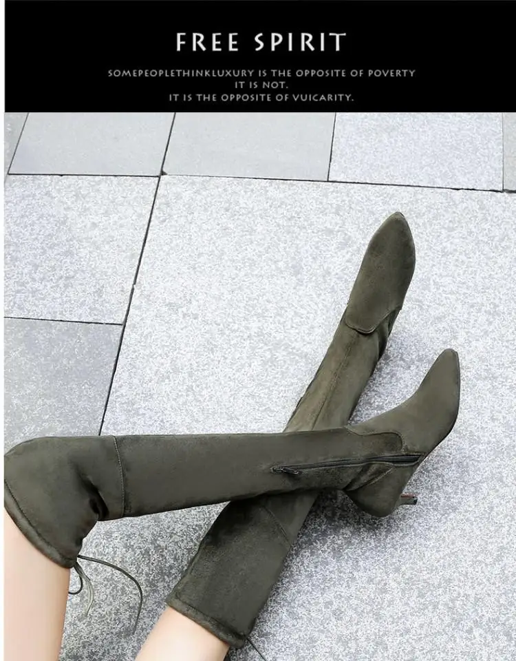

Over The Knee Boots Winter Spring Autum Women Boots Lady Fabric Fashion Boots Big Size 34-48 Botas Mujer Back lace Up High Heels