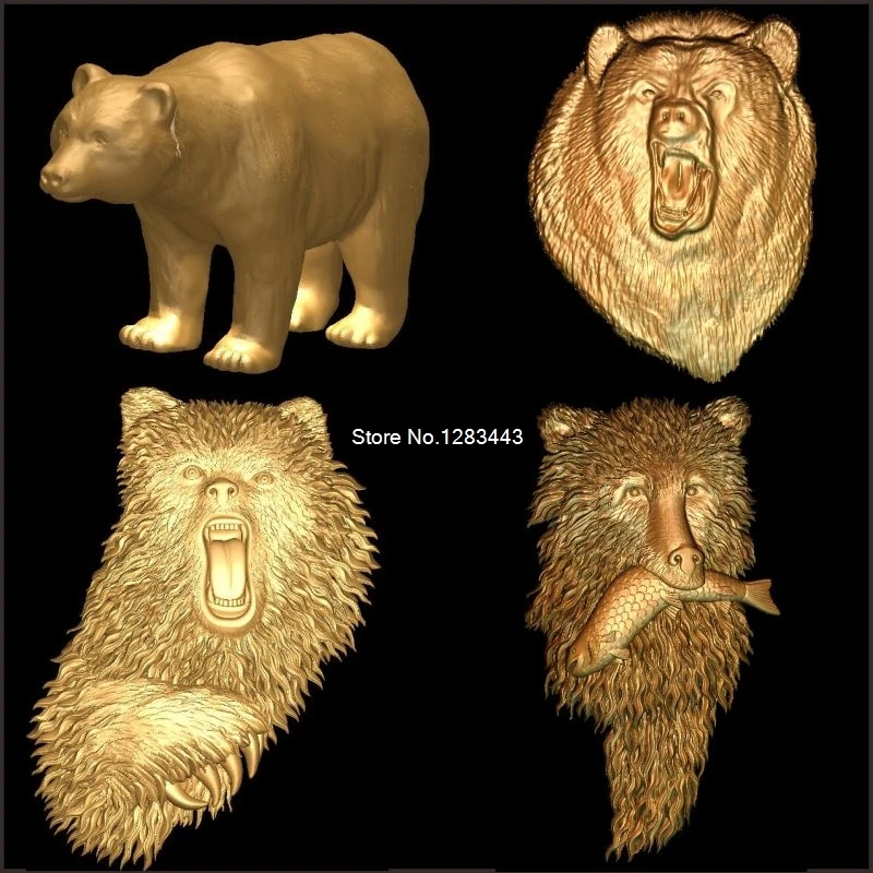 7pcs the bear of relief sculpture 3d model STL relief for cnc STL format 3d Relief Model STL Router 3 axis Engraver ArtCam
