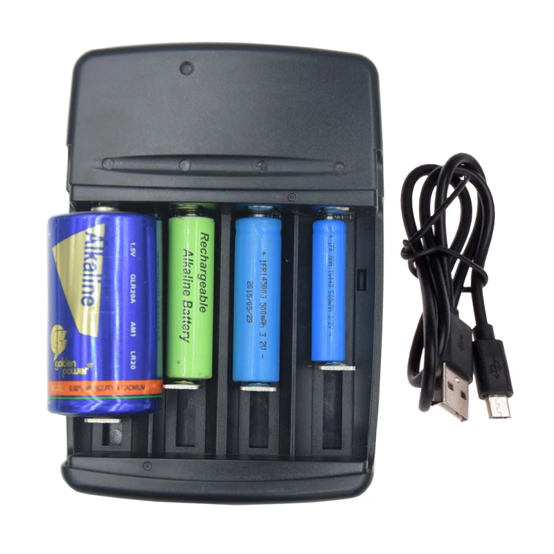 

4 slots multi use USB Battery Charger for Rechargeable C A AA AAA AAAA 1.5V Alkaline 3.2V LiFePo4 32650 22650 18650 battery