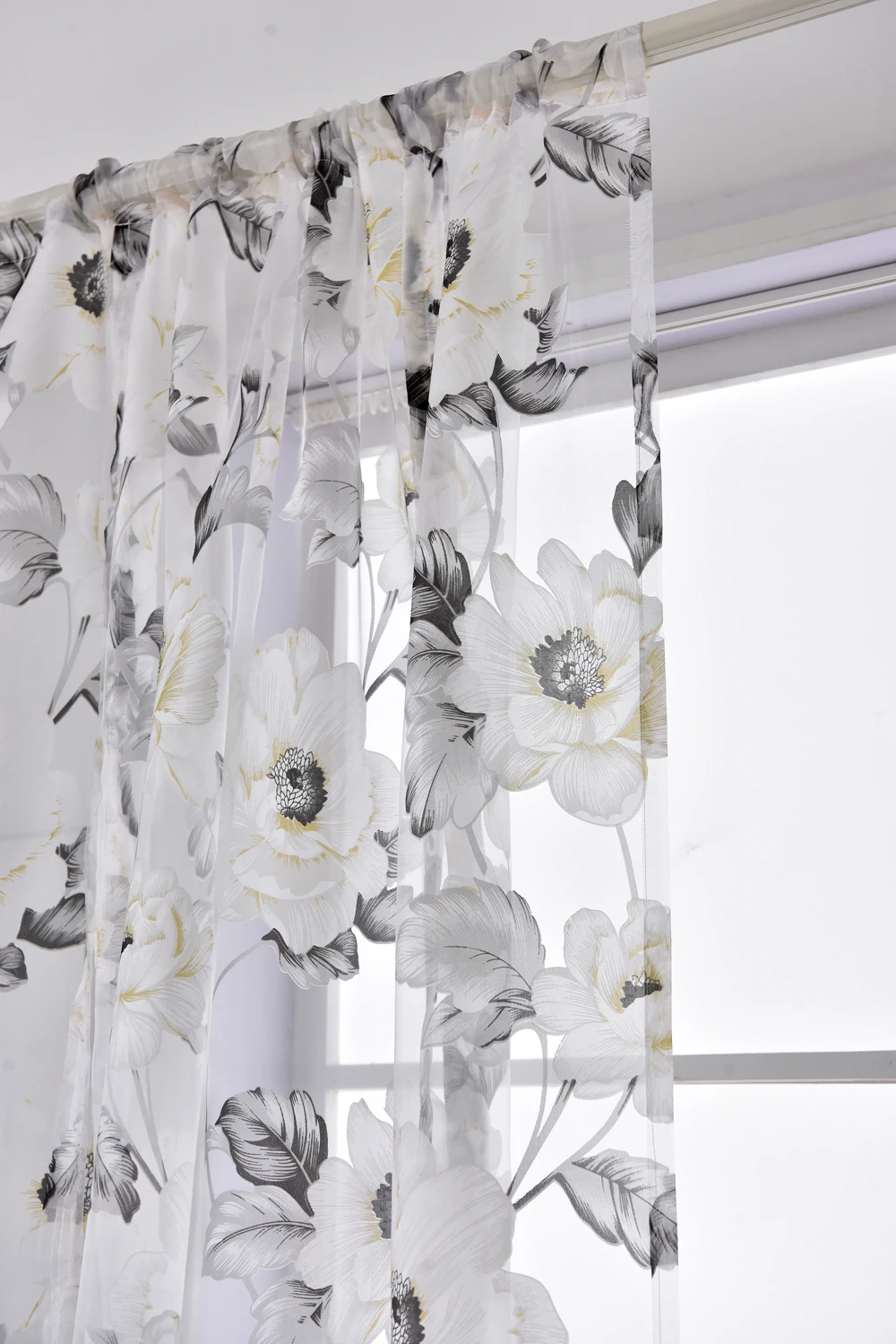 Floral Roman Sheer Curtains Short Kitchen Valance Vurtain Tulle Fabrics Sheer Panel Modern Curtain Flower Window (14)