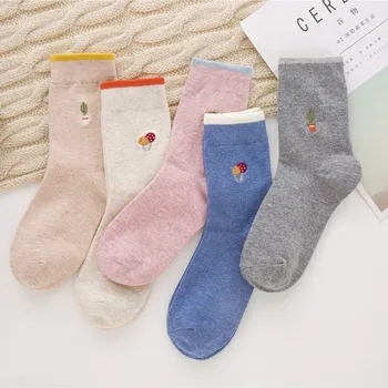 

PEONFLY Embroidery Pattern Cotton Foot funny happy novelty socks female colorful women kawaii hosiery 5PAIRS/LOT