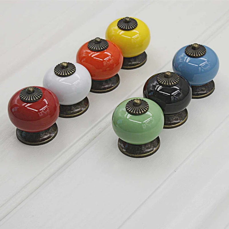 

1 PC Pumpkin Ceramic Handles Drawer Knobs Cupboard Door Handles Single Hole Cabinet Handles with screws Furniture Handles