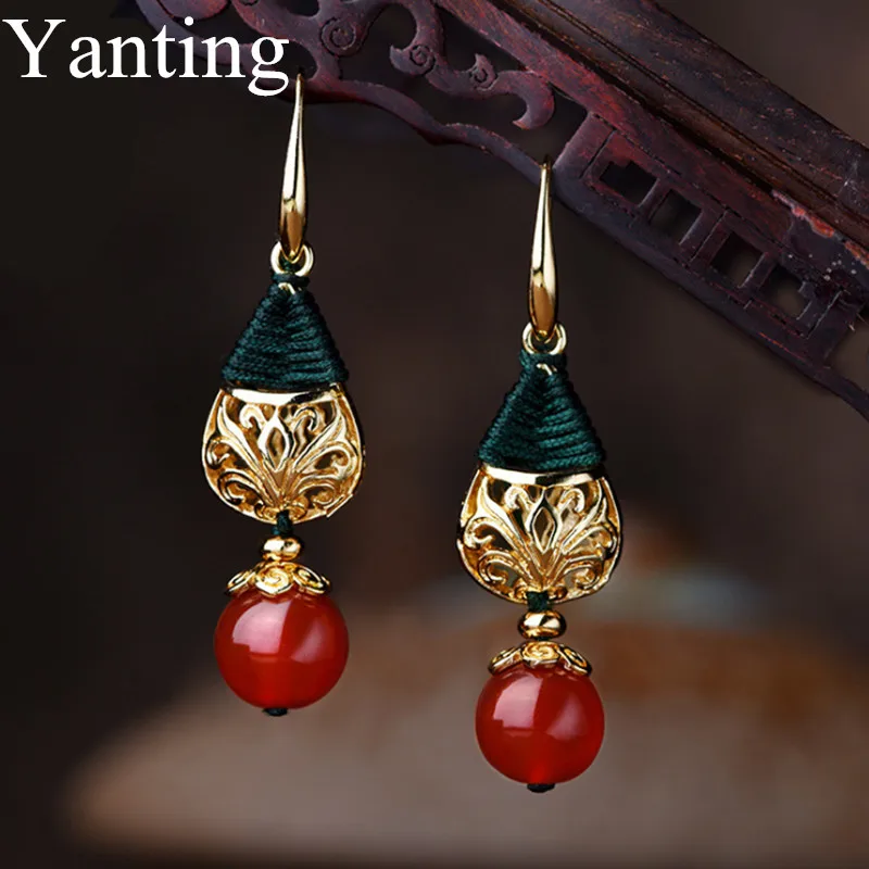 Винтажные серьги Yanting с красными камнями серьги-капли воды для женщин золотой
