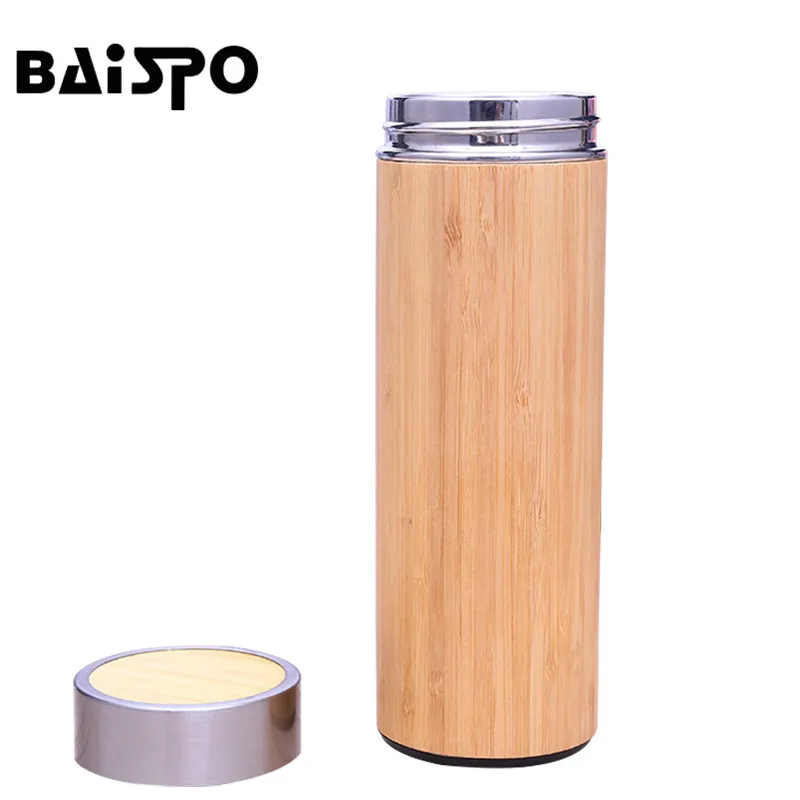 Термос BAISPO, бутылка для воды из нержавеющей стали, бамбуковая оболочка, термос для заварки чая и горячей воды, кружка для путешествий, бутылка с изоляцией, чашка