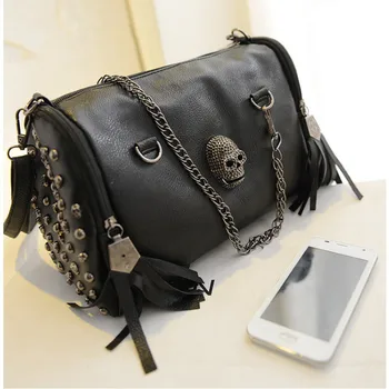2020 Brand European and American Style Women tote Handbags Tassel Skull Chain bag PU leather Shoulder Messenger bags drophipping 2 bags european style fashion new women handbags 2017 high quality pu leather women big tote bag stone grain tassel shoulder bag