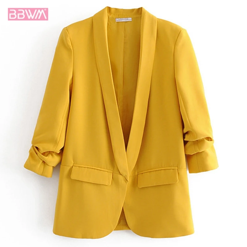 Ideal  2019 autumn new candy color flip leader fold thin casual jacket female Yellow red casual holiday wo