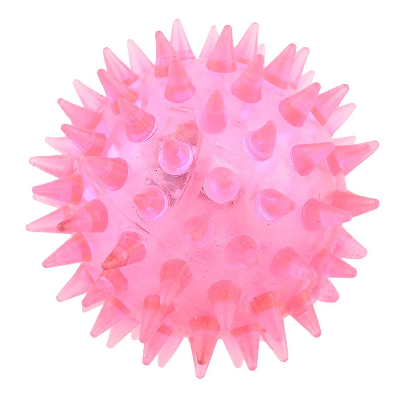 JX-LCLYL Pet Dog Puppy LED Light Up Elastic Rubber Spike Ball Fun Toy Random Color